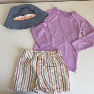 Cat & Jack| Purple Rash Guard with Striped Shorts and Shark Hat, 2T